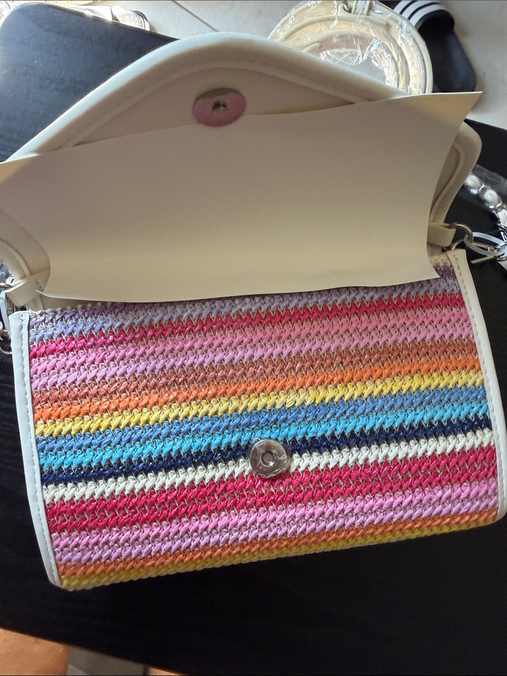 Steve Madden Multicolor Rainbow Woven Crossbody with White Trim - Picture 2 of 5
